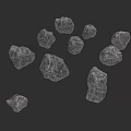 Detailed Wireframe Rendering of Cosmic Asteroids on Gray Background for Space Research