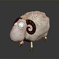 Cartoon Style Fluffy Sheep With Curled Horns Big Eyes And Sticking Tongue