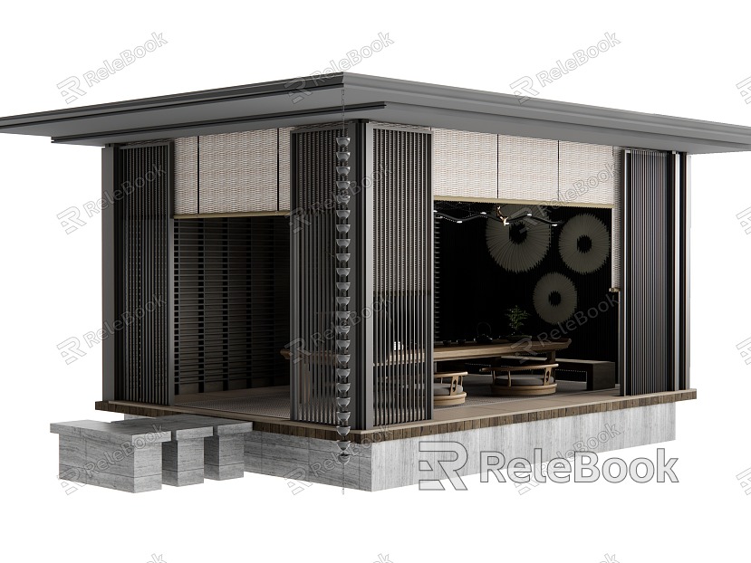 New Chinese Pavilion Courtyard Pavilion Corridor Rack model