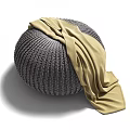Gray Knitted Round Pouf With Beige Cloth For Living Room Decor