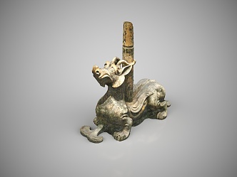 Bronze Beast Head Bronze Ware Ornaments 3d model