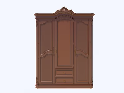 Classic Dark Brown Ornate Wardrobe With Carved Details Doors And Drawers 3d model