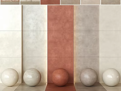 Textured Wall Components With Beige Red Grey Panels And Decorative Spheres 3d model
