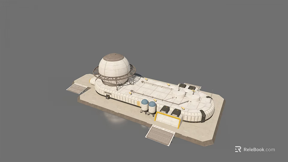 Modern White Dome Observatory Structure With Platform Staircase And Equipment 3d model