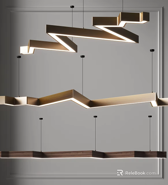 Modern Geometric Chandelier With Sleek Wooden Metal Structure And Warm LED Lighting Design 3d model 