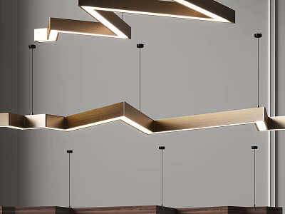 Modern Geometric Chandelier With Sleek Wooden Metal Structure And Warm LED Lighting Design 3d model