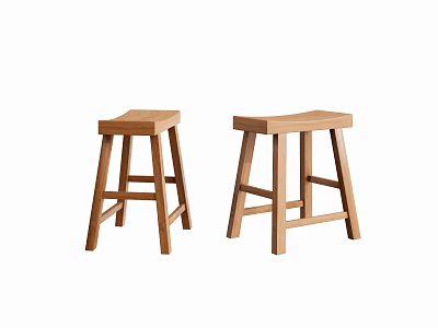 Two Simple Wooden Stools With Square Seat And Sturdy Legs Design 3d model