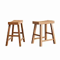 Two Simple Wooden Stools With Square Seat And Sturdy Legs Design 3d model