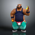 Cartoon Bear Character Wearing Blue Tank Top Holding Yellow Bottle With Green Floral Pants