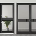 Black Glass Doors Interior With Green Plant In Gray Pot White Wall And Gray Floor