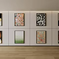 Abstract Paintings Hanging On Wall In Modern Interior With Various Color Patterns 3d model