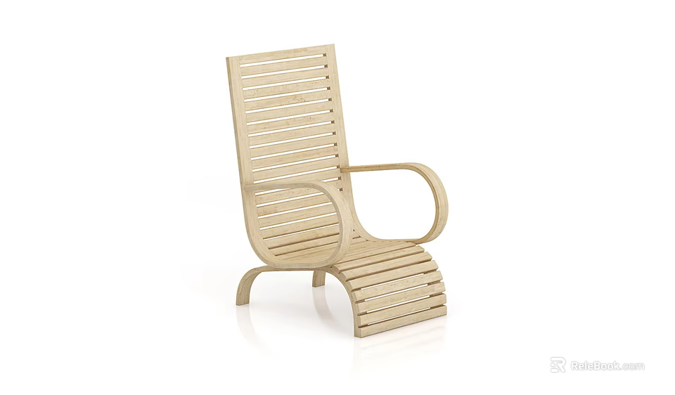 Wooden Armchair With Slatted Design And Curved Armrests For Modern Interiors 3d model 