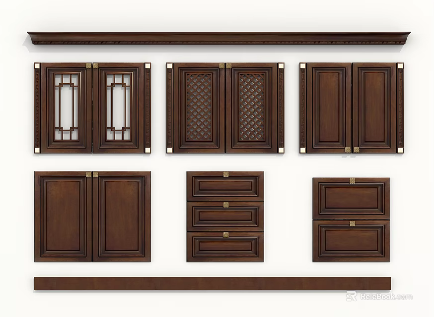 Wooden Cabinet Doors And Drawer Components With Various Design Patterns And Styles 3d model 