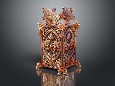 Ornate Decorative Ornament Set With Intricate Carved Two Birds And Floral Patterns 3d model