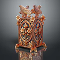 Ornate Decorative Ornament Set With Intricate Carved Two Birds And Floral Patterns