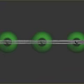 Three Green Pendant Lights With Metal Frame On Dark Background Reflection