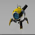 Cute Yellow And White Spherical Robot With Blue Eyes And Mechanical Legs