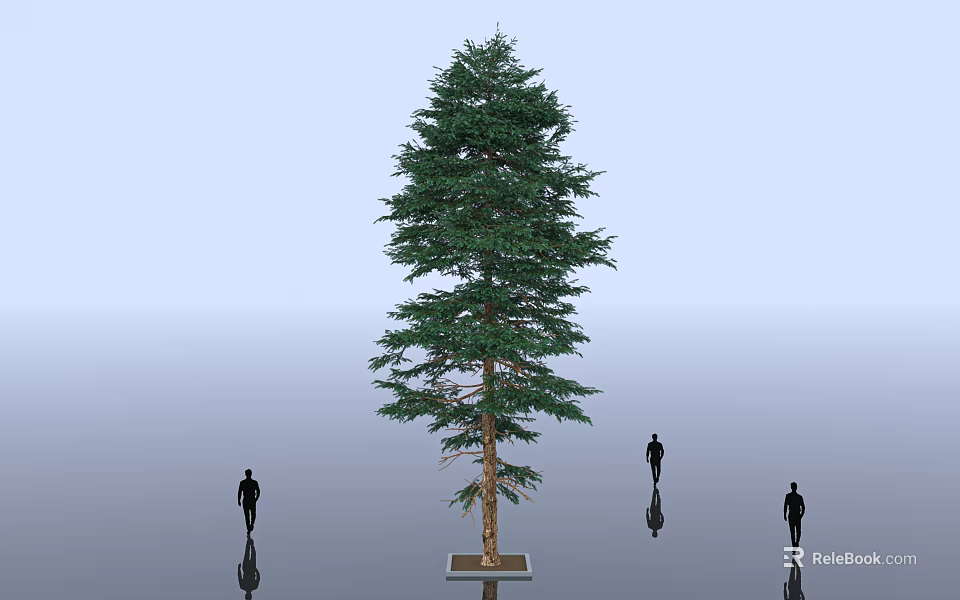 Tall Green Tree With Lush Foliage And Human Silhouettes In Outdoor Landscape 3d model 