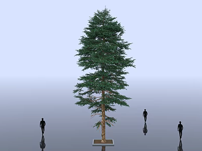 Tall Green Tree With Lush Foliage And Human Silhouettes In Outdoor Landscape 3d model