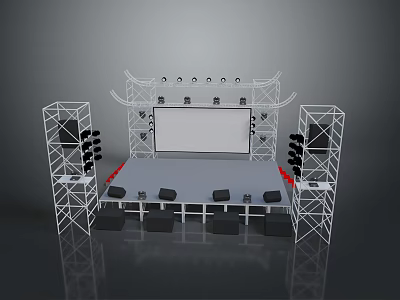 Stage Design With Metal Truss Structure Large Screen And Lighting Equipment 3d model