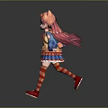 3D Anime Girl Character With Cat Ears Hat Pink Hair And Colorful Outfit