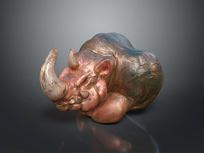 Artistic Copper Rhinoceros Sculpture With Textured Surface Decorative Home Figurine 3d model