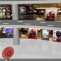 Shopping Mall Interior With Large Red Flower Decorations Multi Level Design And Shiny Floor