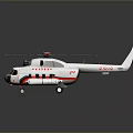 Detailed Helicopter Model With Extended Rotor Blades And Metallic Shiny Fuselage
