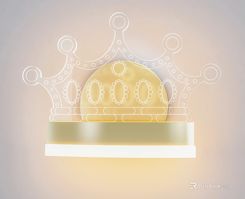 Wall Lamp with Crown Design White Lines Outlining Golden Circular Part and Illuminated White Base 3d model 