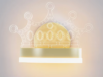 Wall Lamp with Crown Design White Lines Outlining Golden Circular Part and Illuminated White Base 3d model