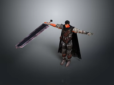 Man In Medieval Armor With Cloak Holding Large Sword And Arms Outstretched 3d model