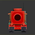 Red Toy Tank with Building Block Design Featuring Window and Cannon Tracks