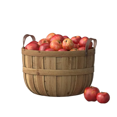 Fresh Ripe Red Apples Filled in Wooden Basket with Extra Apples Beside 3d model
