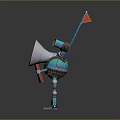 Blue Toy Robot With Megaphone Yellow Eyes And Red Flag Design