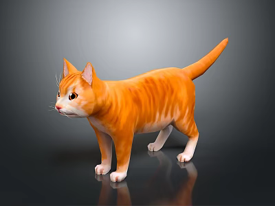 Orange Tabby Cat 3D Model Standing On Reflective Surface With Gray Background 3d model