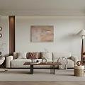 Modern Living Room Interior With Neutral Sofa Coffee Table Floor Lamp And Decorative Painting
