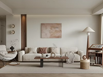 Modern Living Room Interior With Neutral Sofa Coffee Table Floor Lamp And Decorative Painting 3d model