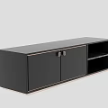 Modern Black TV Stand With Cabinet Doors Open Shelves And Metal Accents Storage