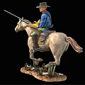 A Man Cowboy Riding a Horse Holding a Rifle in Western Style on Grassy Base