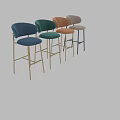 Modern Beige and Teal Bar Stools with Metal Legs and Padded Seats