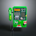 Green Public Telephone Electronic Device With Keypad Display Screen And Stickers