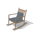 Wooden Rocking Leisure Chair with Blue Cushion and Armrests for Comfortable Seating