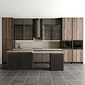 Modern Kitchen With Dark Wood Cabinets Glass Doors Island Countertop And Appliances