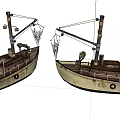 Vintage Wooden Boats With Red Patterned Canopy Palm Tree And Ladder