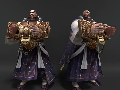 Game Film Character Bald Headed With Ornate Attire Golden Decorations Purple Robes And Chains 3d model
