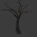 Dry Tree Trunk With Twisted Leafless Branches And Rough Bark 3d model