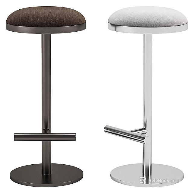 Modern Round Seat Bar Stools with Black and Silver Metal Legs and Footrests 3d model 