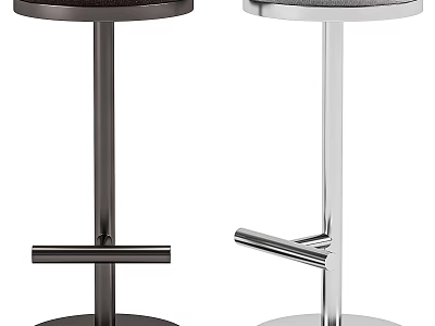 Modern Round Seat Bar Stools with Black and Silver Metal Legs and Footrests 3d model