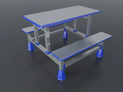 Stainless Steel Dining Table Set With Gray Tabletop And Blue Legs Design 3d model