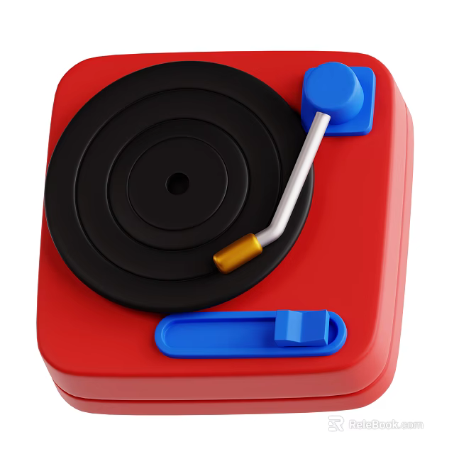 Smart Machine Red Turntable Design With Black Platter Blue Button And Silver Tonearm Golden Tip 3d model 